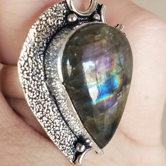 New Labradorite 6 Horned Crescent Moon 925 Silver Ring. - Picture 7 of 16